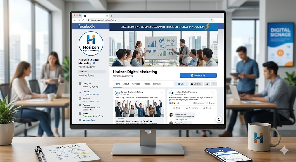 Facebook Page Optimization elements including profile photo cover image and CTA button
