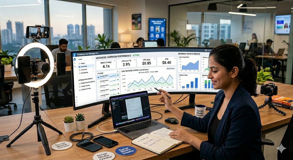 Facebook Ads Optimization dashboard displaying campaign performance metrics