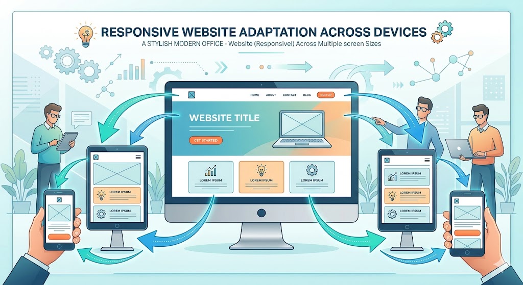Responsive web design adapting website layout across different screen sizes