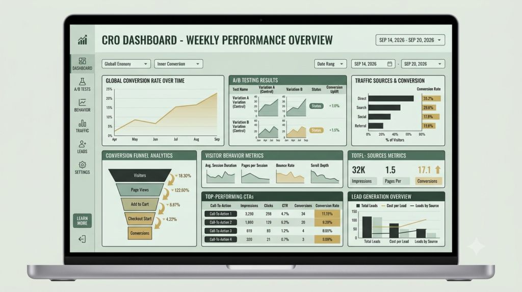 Conversion rate optimization dashboard for landing page performance