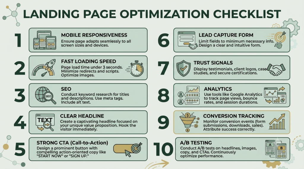 Landing page optimization checklist for SEO and conversions