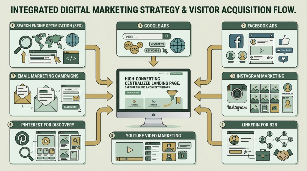 Marketing platforms directing visitors to a landing page
