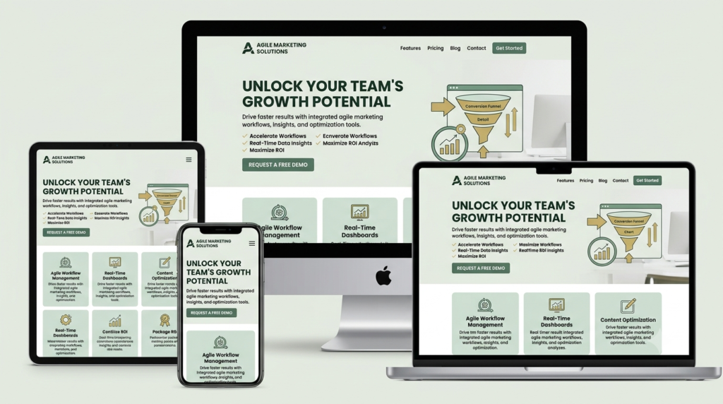 Responsive landing page design for mobile tablet and desktop
