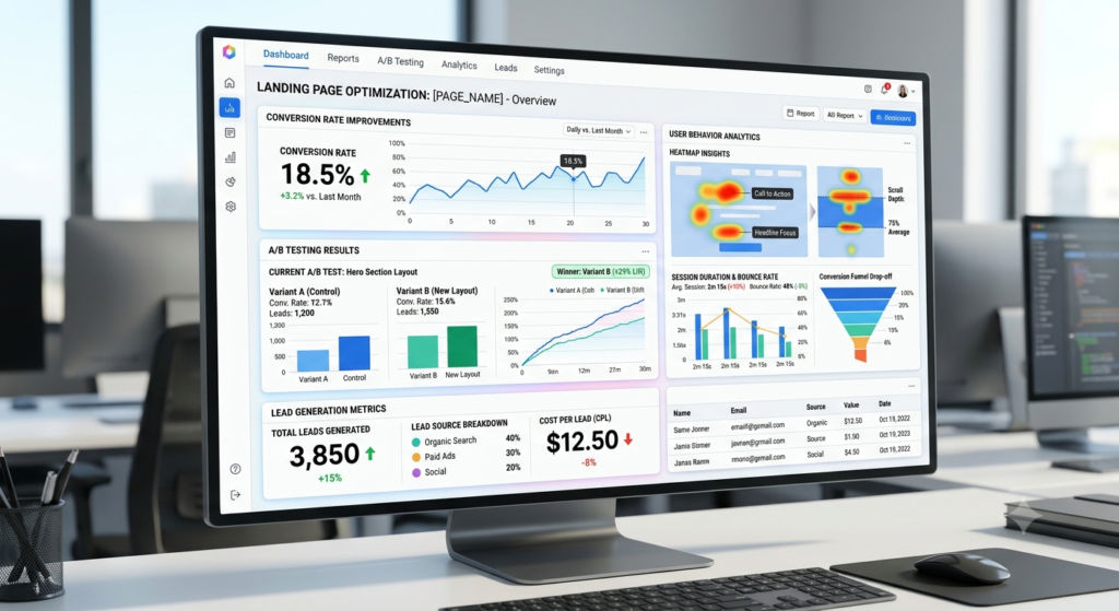 Landing page optimization and conversion tracking dashboard