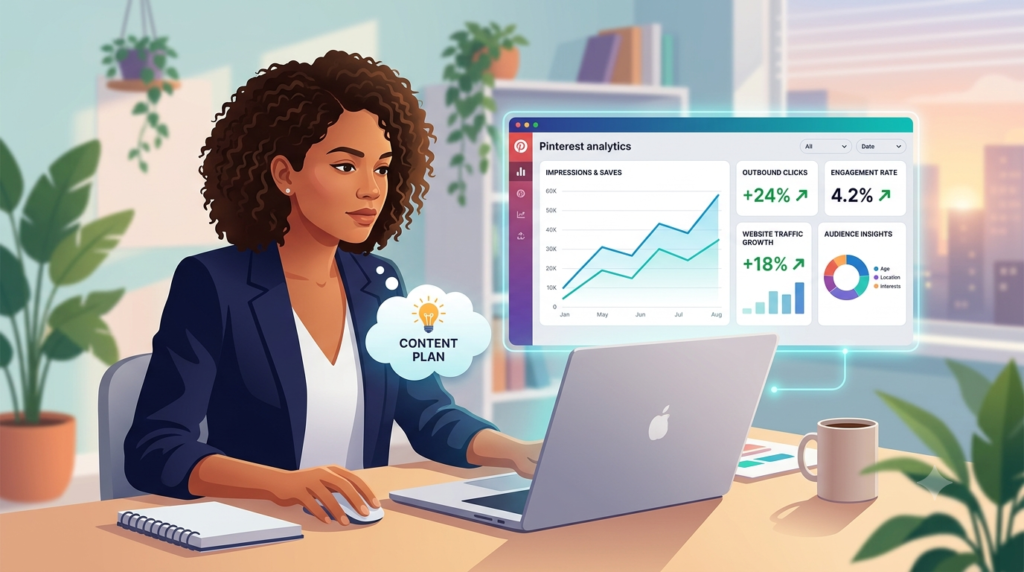 Pinterest analytics showing impressions clicks saves and digital visibility growth