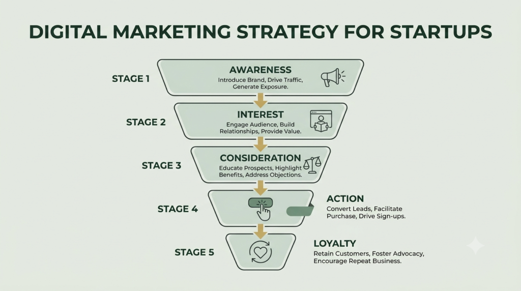 Awareness campaign marketing funnel from awareness to conversion