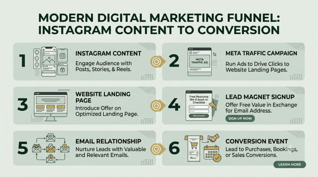 Meta Ads traffic funnel from social media to conversion