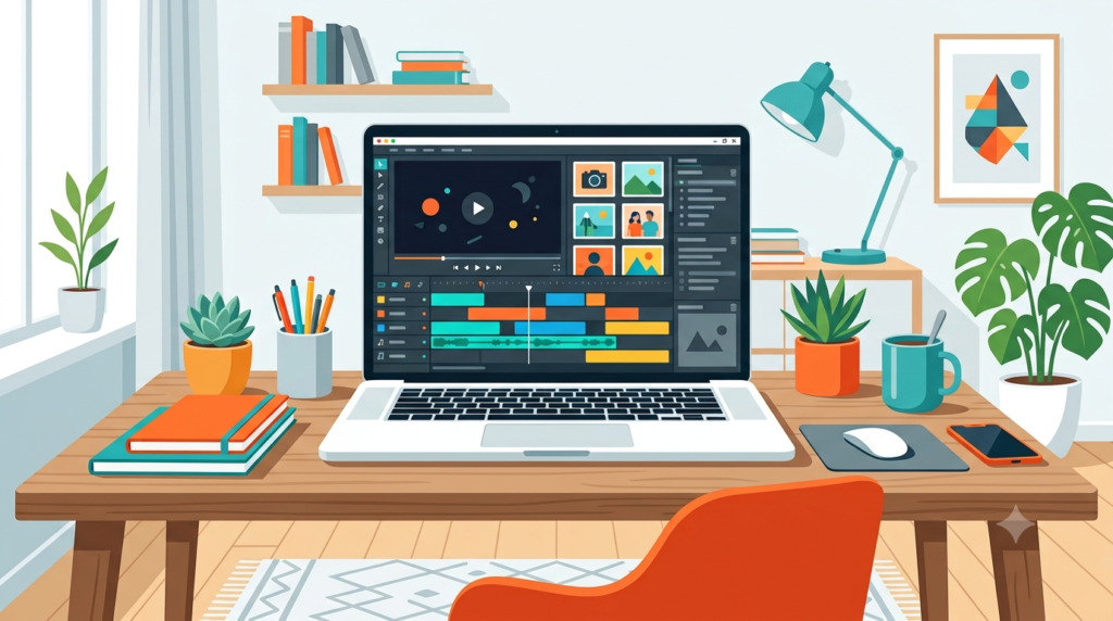 Campaign editing workspace with video, photo and text assets