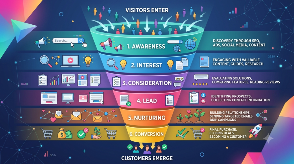 lead generation funnel stages from awareness to conversion