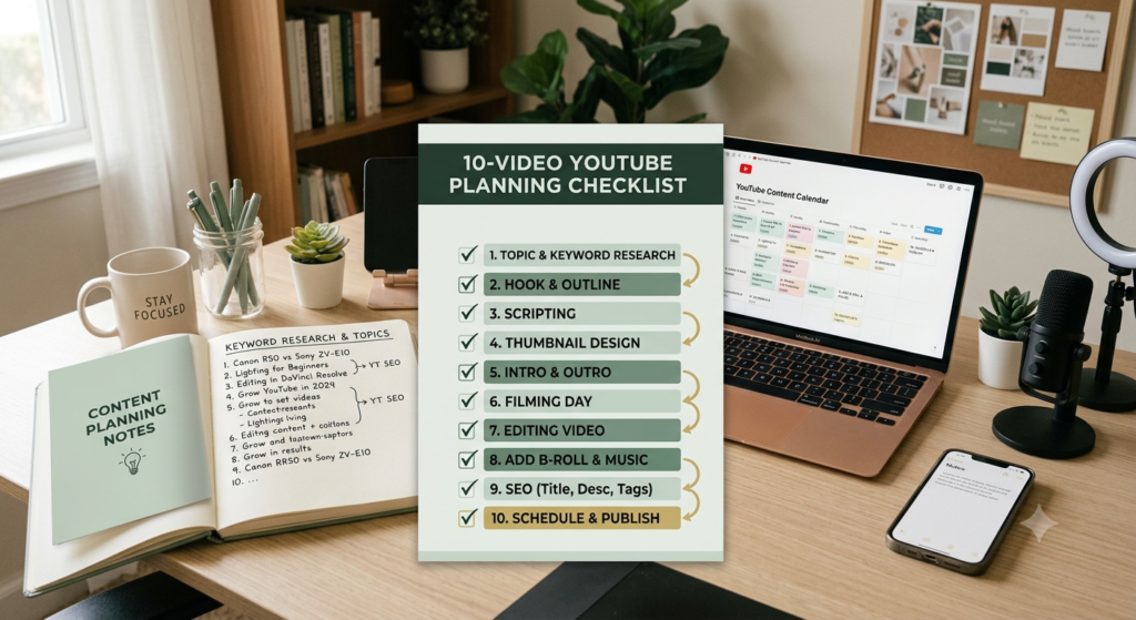 10 video YouTube content planning template