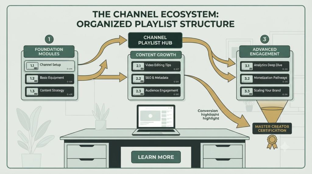 Organized YouTube channel playlist strategy
