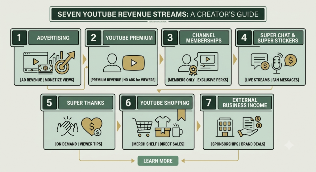 Seven YouTube revenue sources for creators