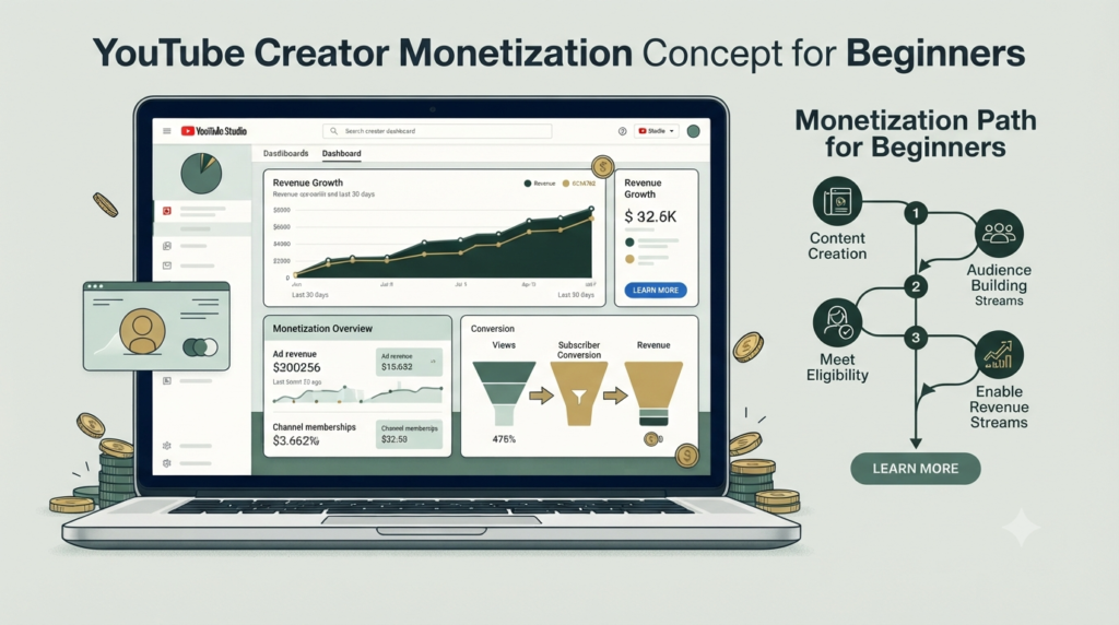YouTube Monetization beginner guide with creator analytics
