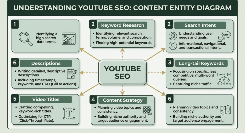 YouTube SEO content entity and keyword research structure