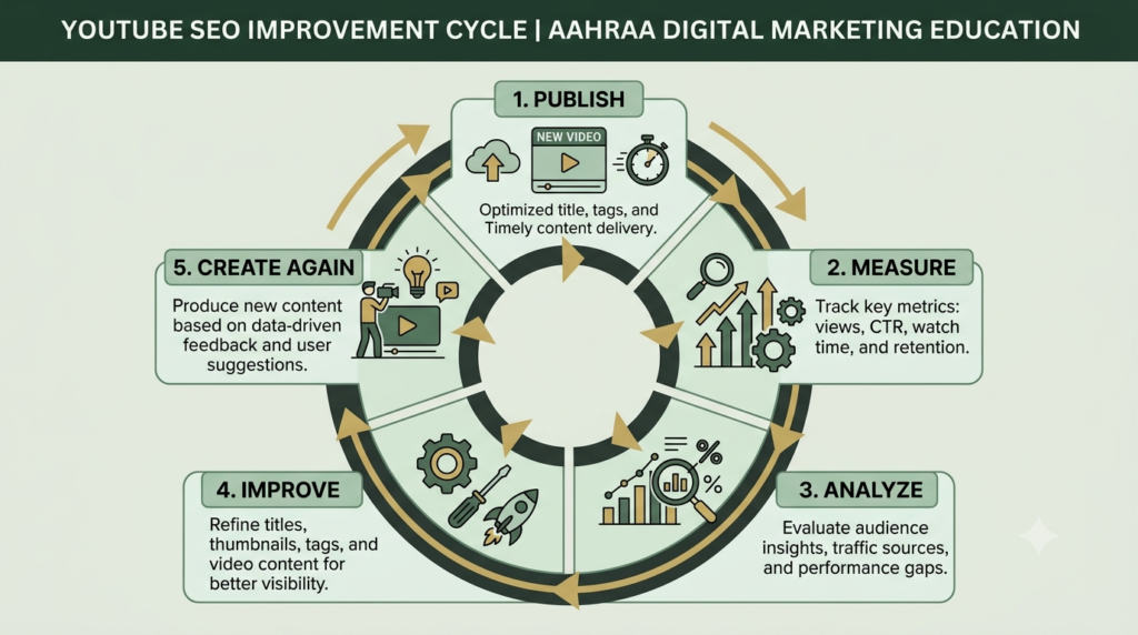 YouTube SEO continuous improvement cycle.