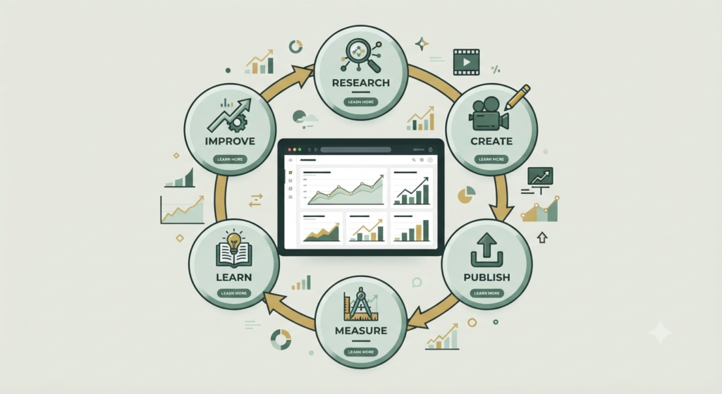 YouTube analytics cycle from content creation to measurement and improvement