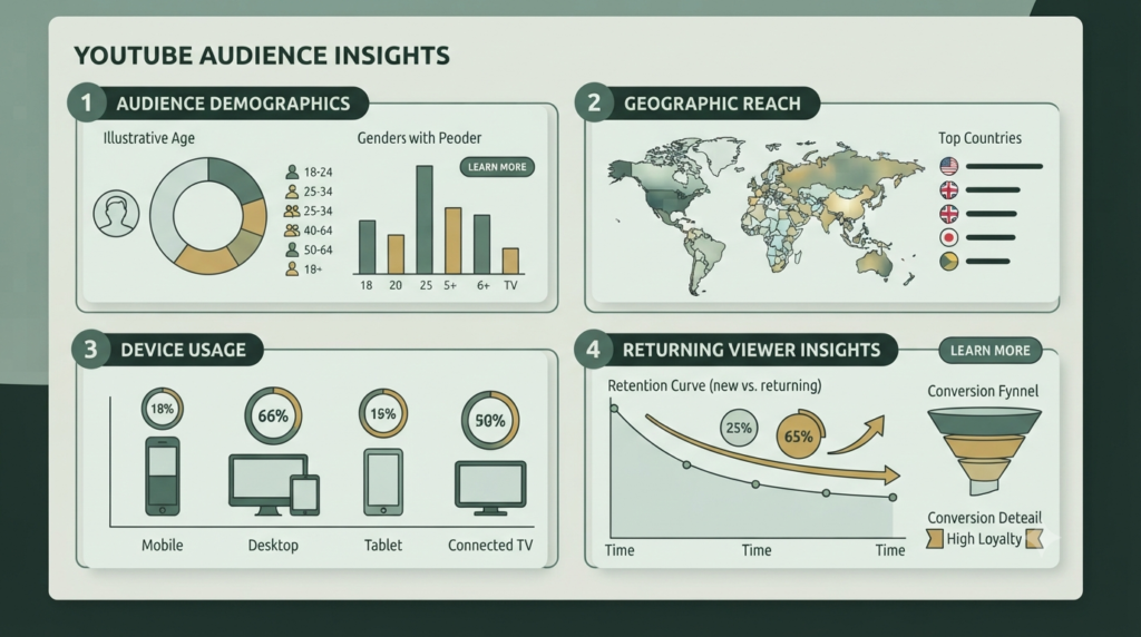 YouTube audience analytics showing viewer demographics and behavior
