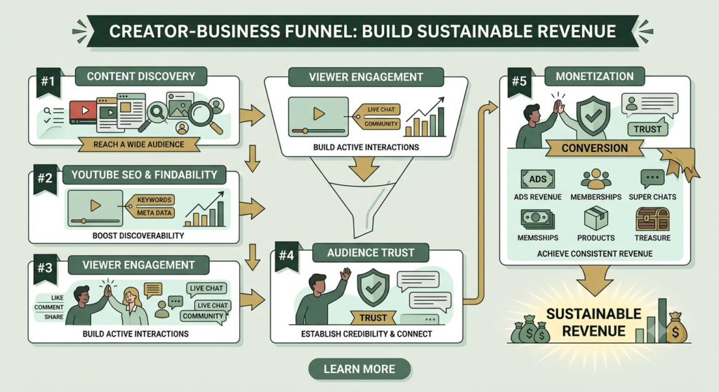 YouTube creator business funnel from content to revenue