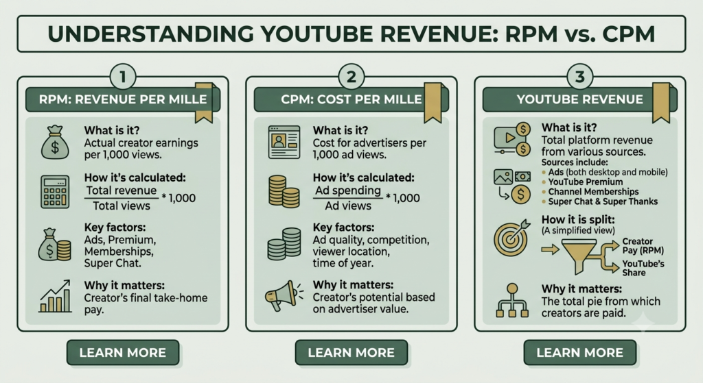 YouTube revenue RPM and CPM comparison