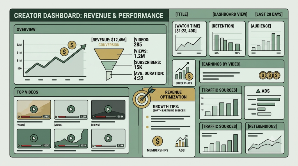 YouTube revenue and creator monetization dashboard