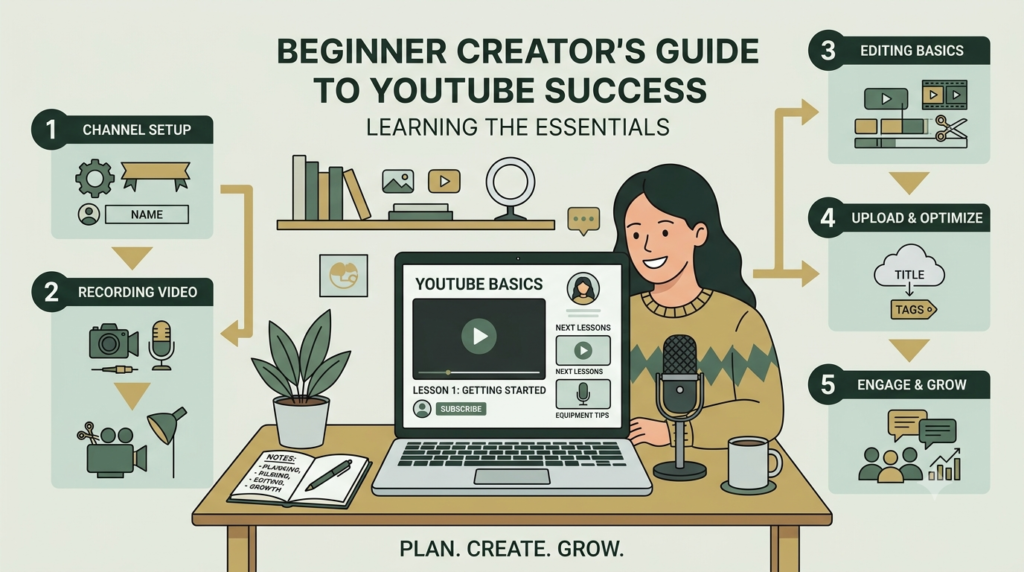Beginner learning YouTube basics in 2026